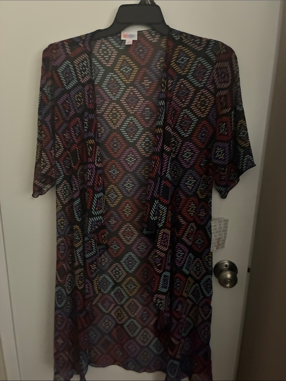 LuLaRoe Black Sheer Multi-Color Geometric Duster